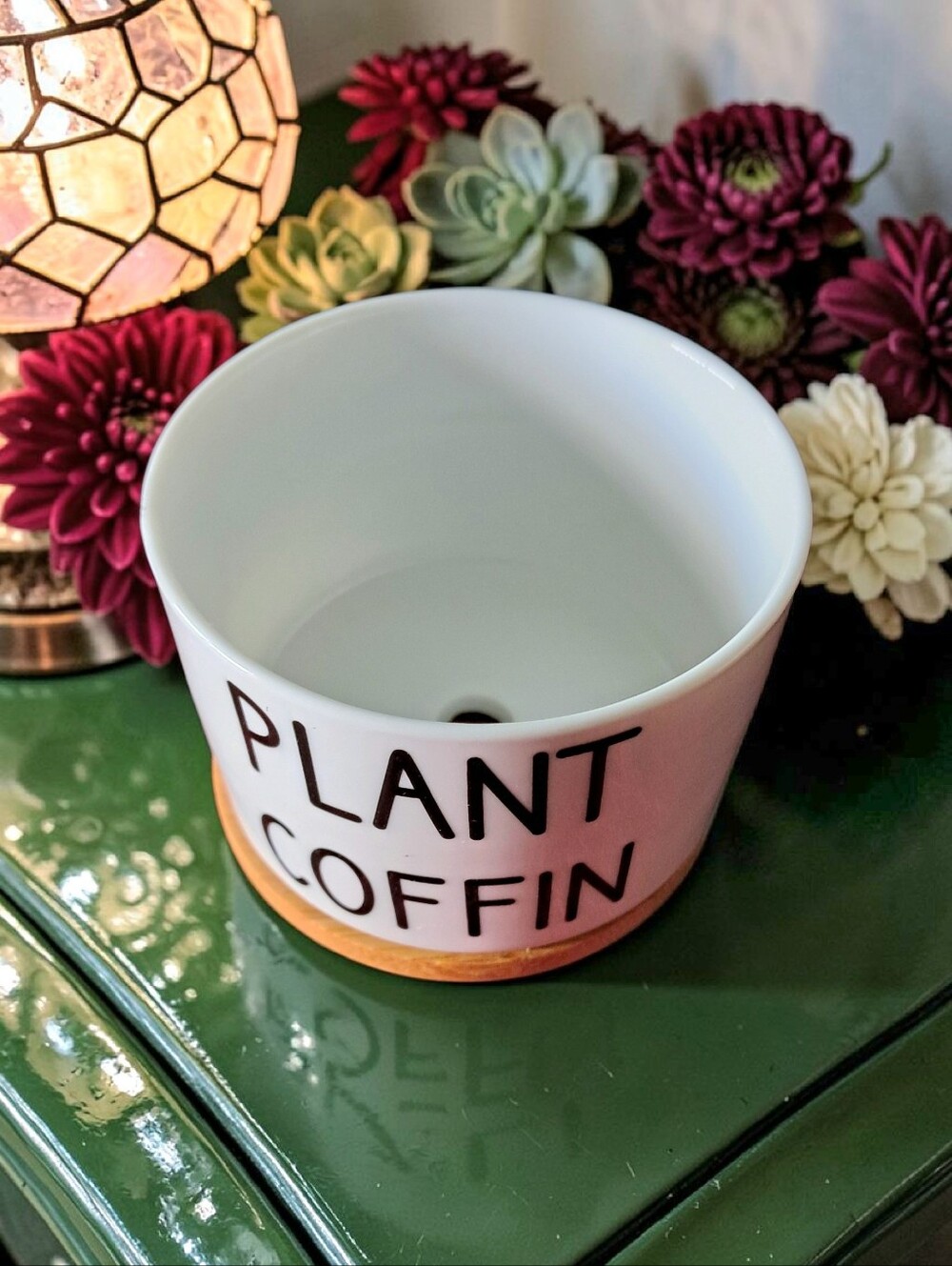 Plant Coffin Ceramic Planter with Bamboo Tray - Picture 2 of 4